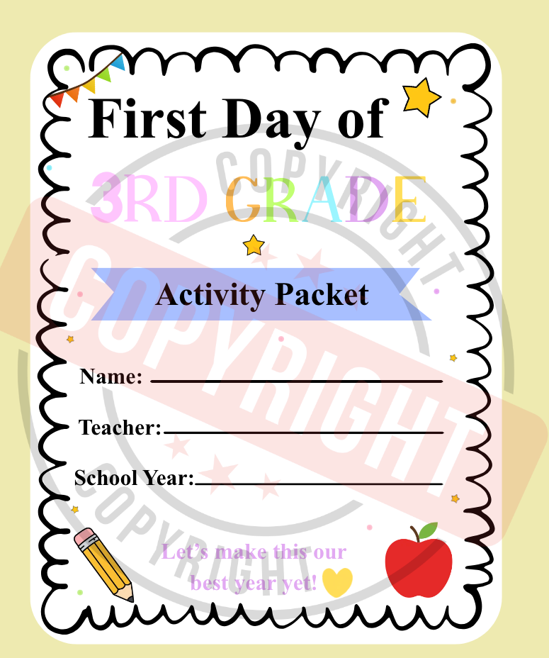 3rd Grade First Day of School Activity Packet [Printable PDF] [15 Interactive Pages]