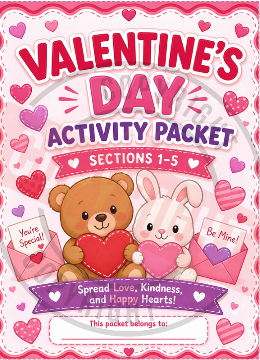 Valentine's Day Activity Packet for Elementary-Aged Children [Printable PDF] [12 Interactive Pages] (Copy)